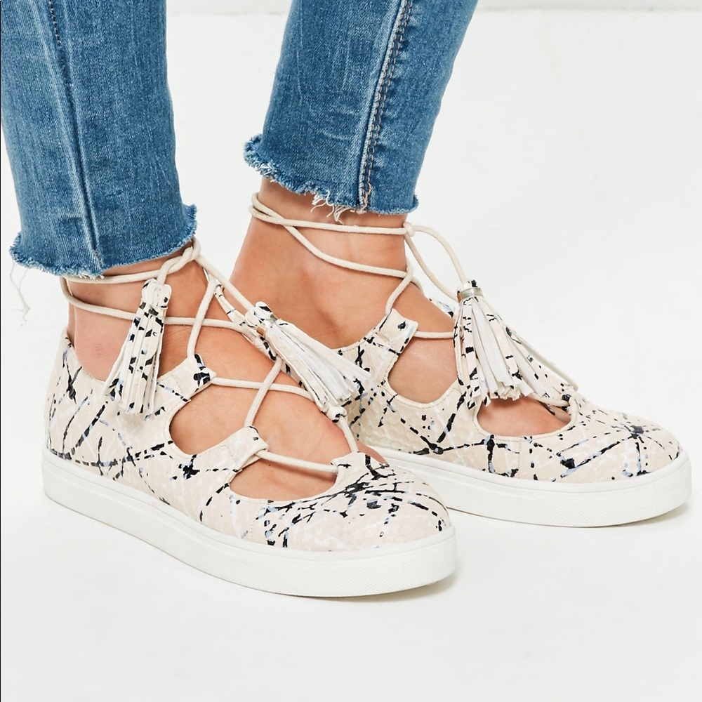 Paint splatter lace up trainer